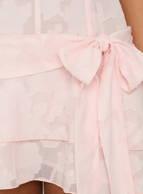 Azuriah Chiffon Strapless Corset Tiered Mini Dress Pink