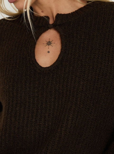 Carluna Keyhole Oversized Knit Sweater Brown