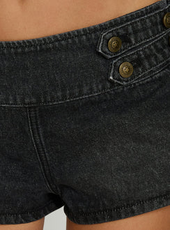 Abellah Military Denim Micro Shorts Washed Black
