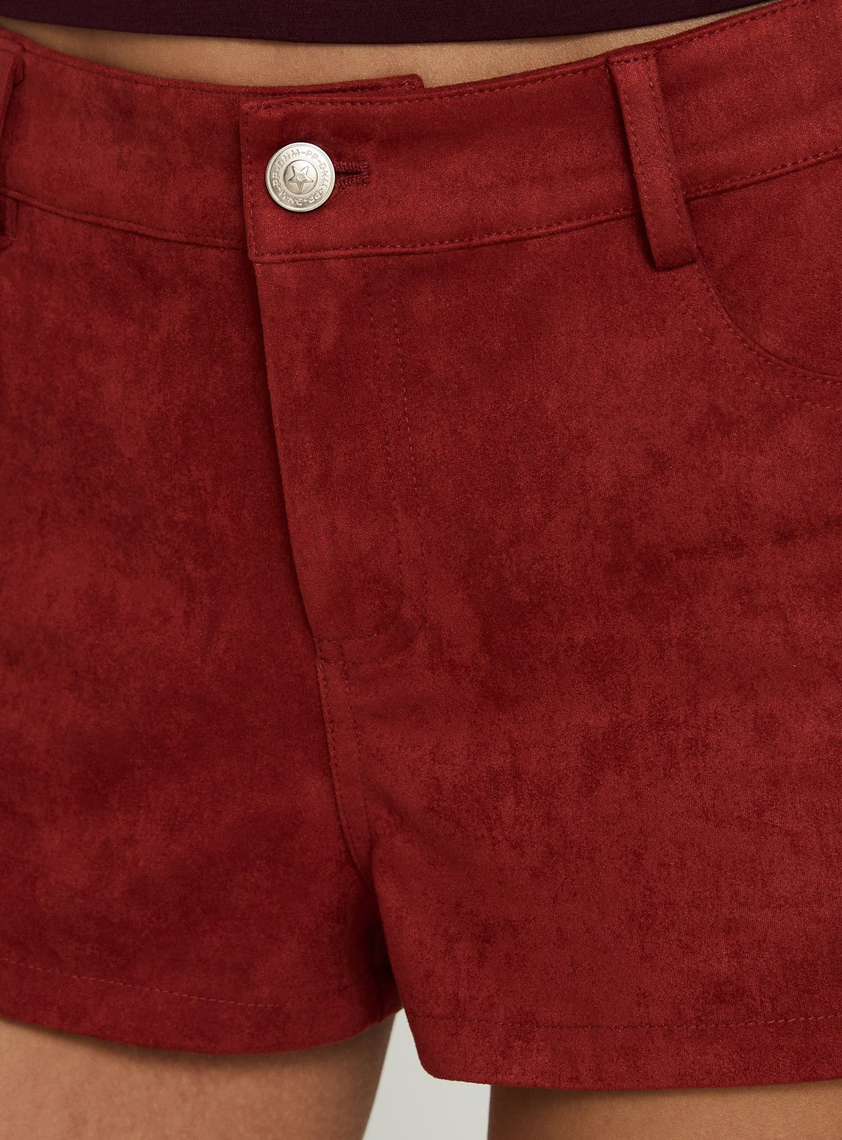 Dreamful Low Rise Faux Suede Mini Shorts Deep Red