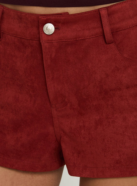 Dreamful Low Rise Faux Suede Mini Shorts Deep Red