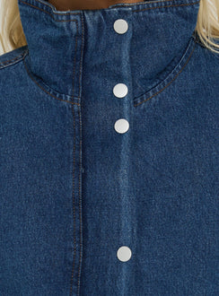 Soja Denim Funnel Neck Jacket Mid Blue Wash