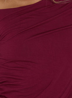 Florencie Draped Off Shoulder Mini Dress Wine