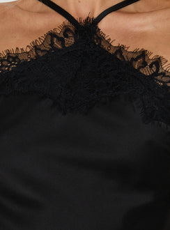 Brioney Arrowneck Lace Trim Top Black