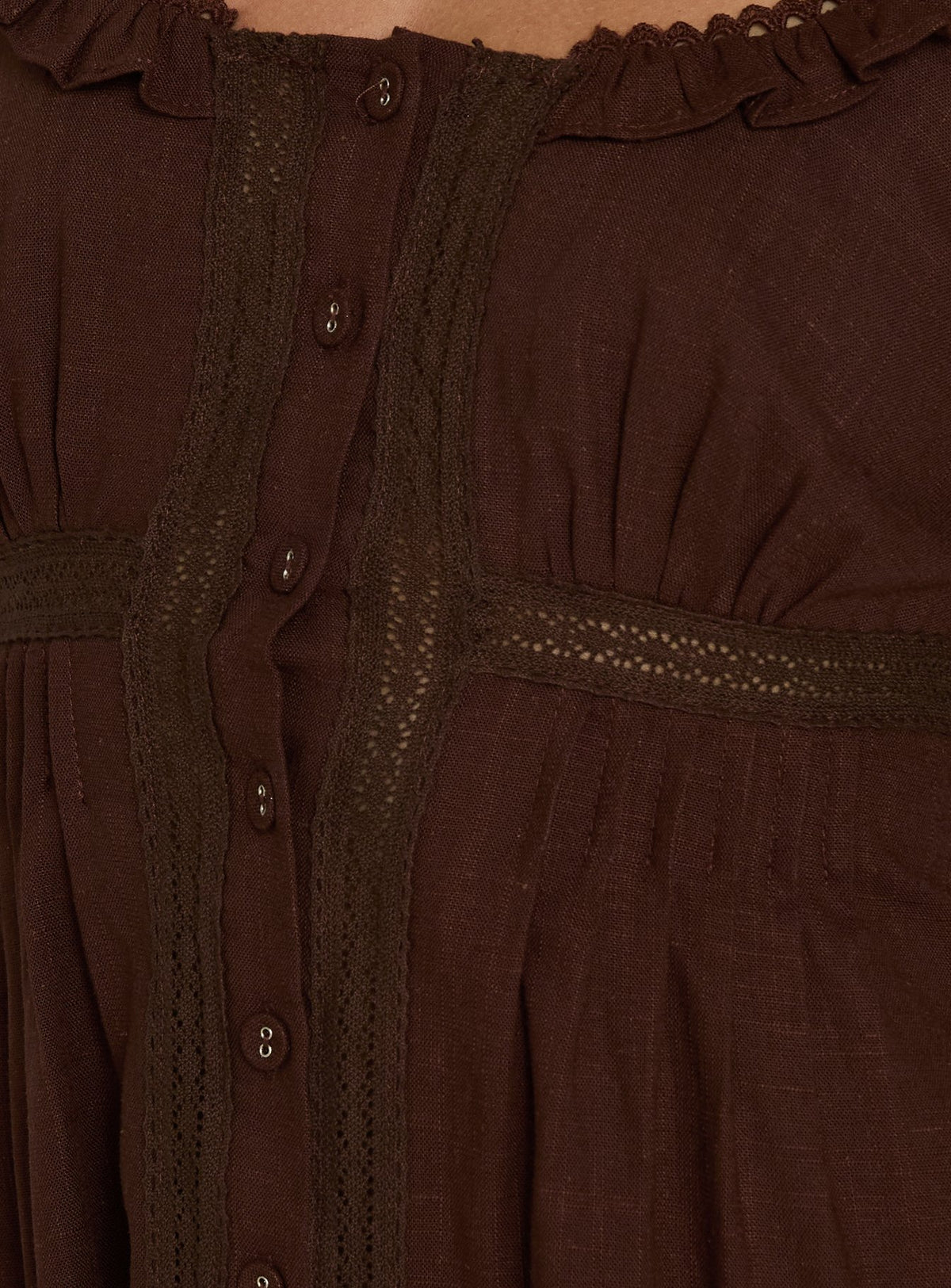 Indianah Pleat Lace Panel Mini Dress Chocolate