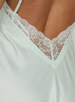 Flip A Switch Satin Lace Slip Maxi Dress Mint