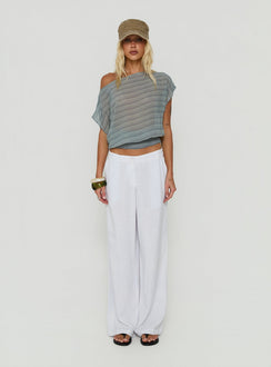 Lindenn Off Shoulder Sheer Top Grey Stripe