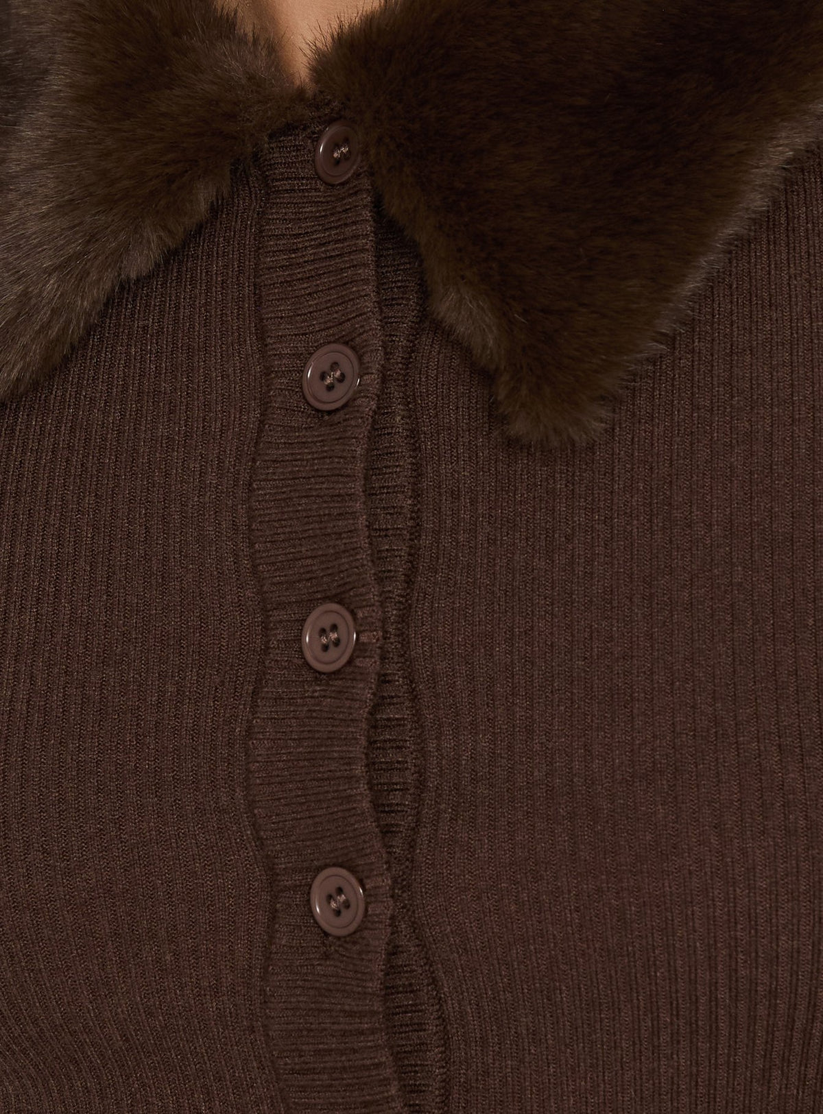 Chiqueeta Faux Fur Trim Knit Cardigan Chocolate