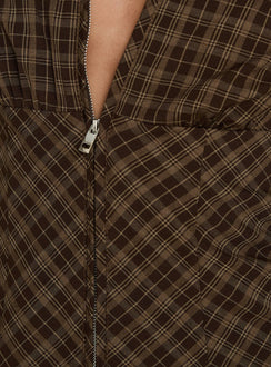 Kinori Long Sleeve Zip Down Top Brown Check