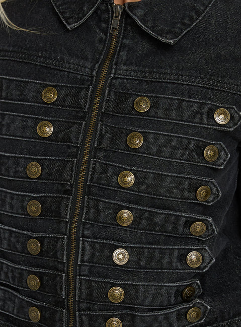 Kingstonn Military Denim Jacket Washed Black