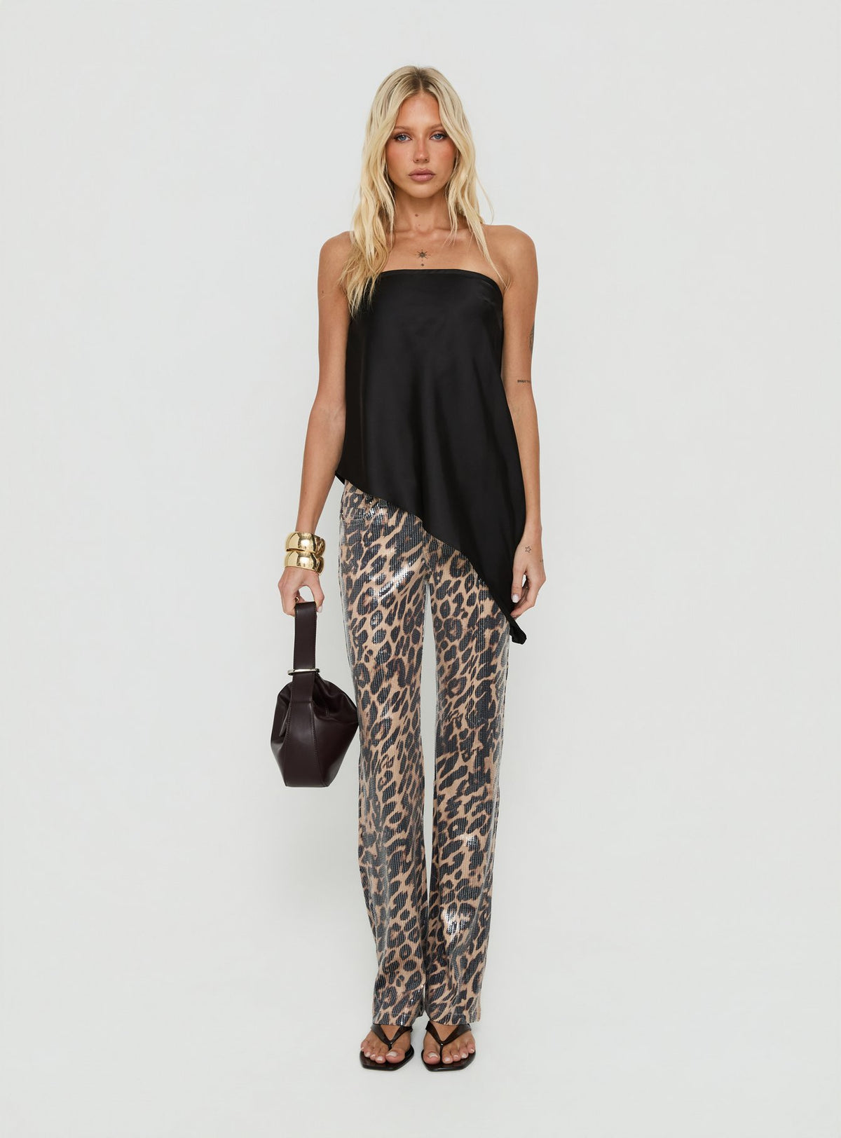 Keevah Strapless Satin Asymmetrical Top Black