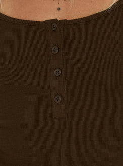 Keslie Long Sleeve Henley Top Espresso