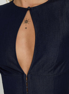 Hazalie Keyhole Detail Cap Sleeve Top Blue Denim