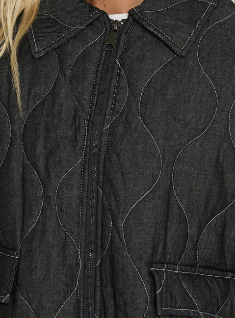 Taggie Quilted Jacket Washed Black