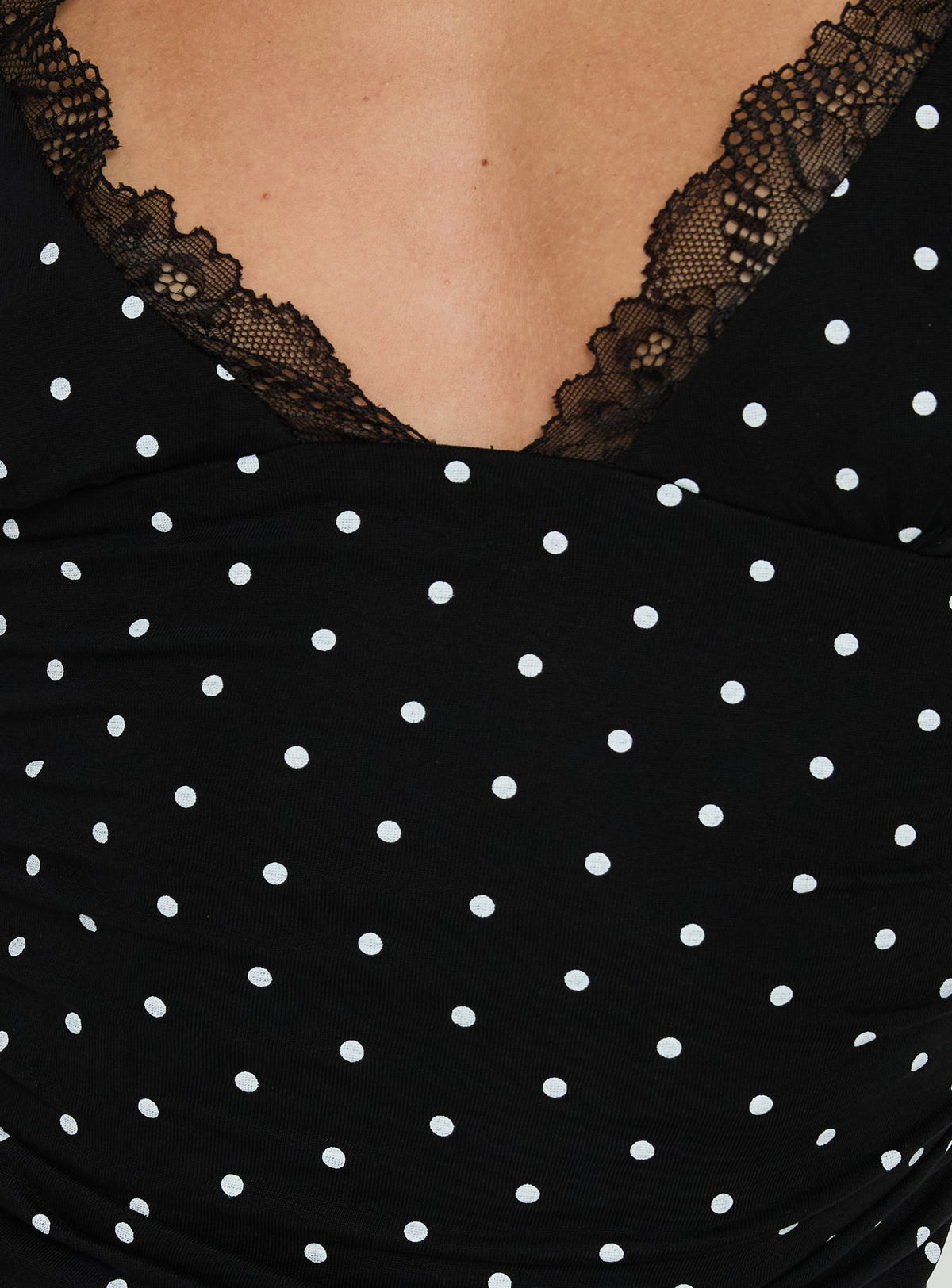 Amia Lace V Neck Top Black Polka Dot