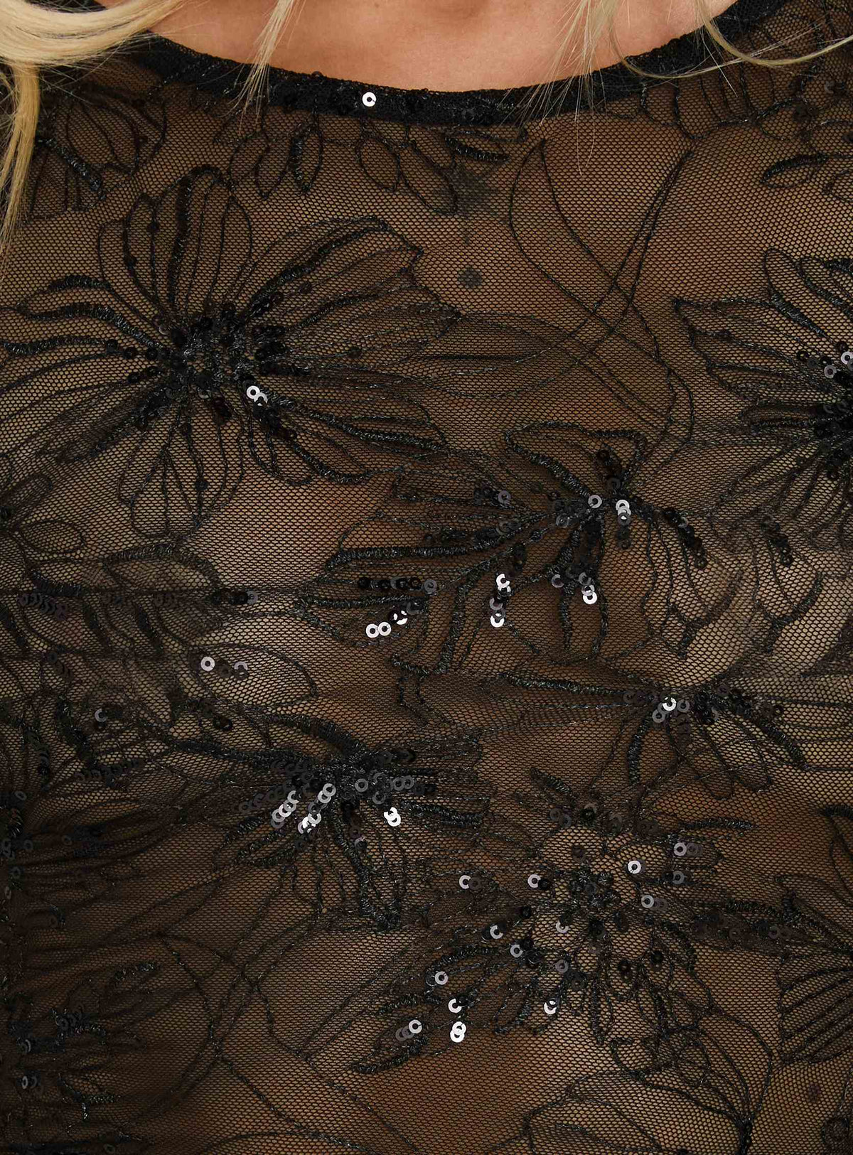 Hayess Sheer Embroidered Top Black