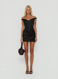 Aubriellah Sweetheart Neckline Draped Mini Dress Black