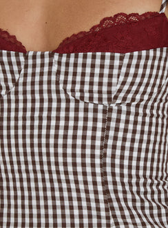Baby Steps Spliced Bust Detail Cami Top Brown Gingham