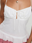 back view of model wearing Princess Polly Empress Cami Top White Sleeveless Sweetheart 