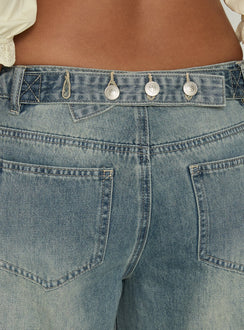 Karlos Low Rise Cinched Baggy Jeans Vintage Mid Blue Wash