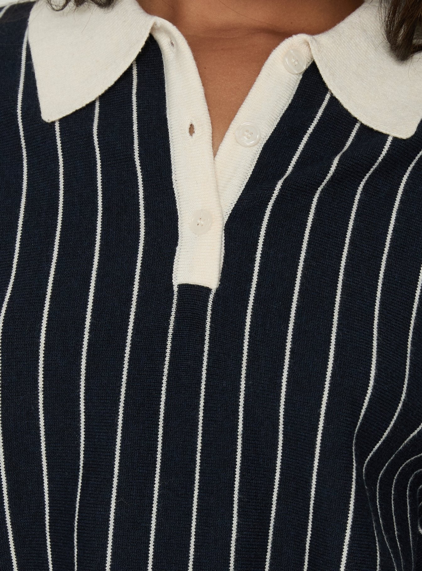 Boarders V Neck Polo Jumper Navy Stripe