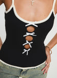 Black Knit cami top Fixed shoulder straps,