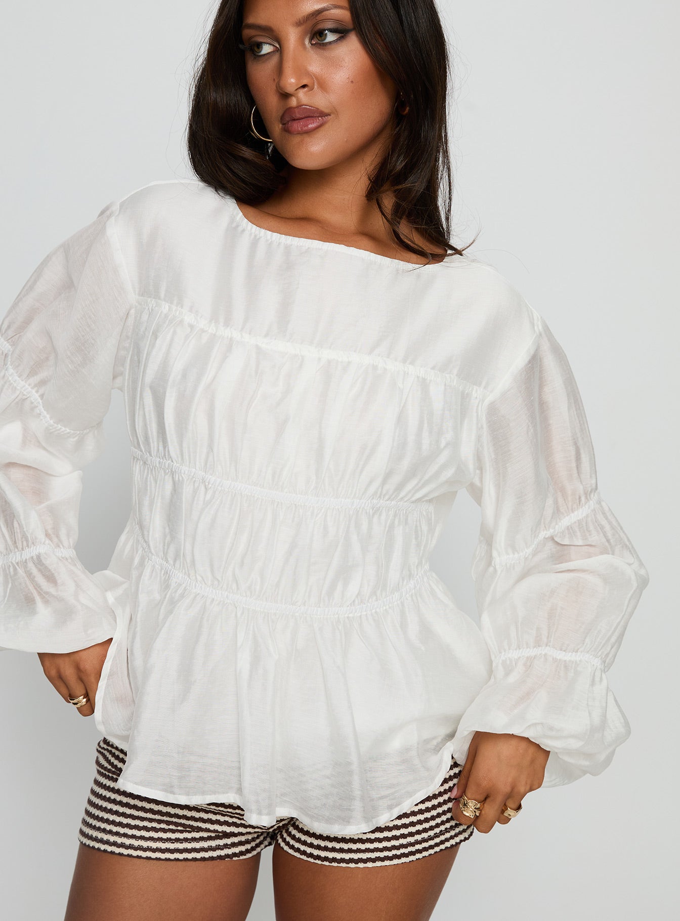 Xamira Ruched Long Sleeve Top White | Princess Polly