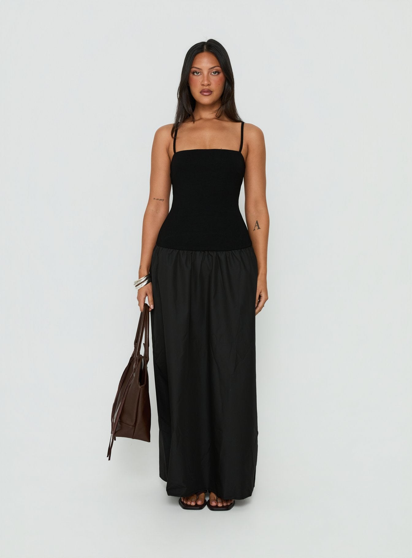 Erroll Drop Waist Knit Maxi Dress Black