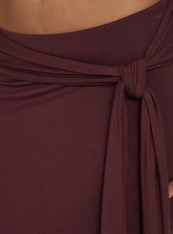 Soft Focus Tie Waist Midi Skirt Plum Noir