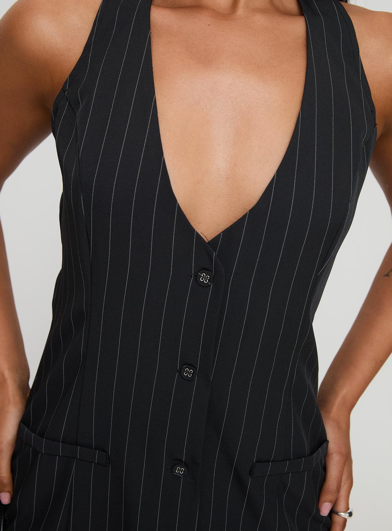 princess polly pinstripe dress Dial Tone Long Sleeve Mini Dress Black Pinstripe