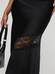 Front view of model wearing  front Carrion Lace Maxi Skirt Black Princess Polly  