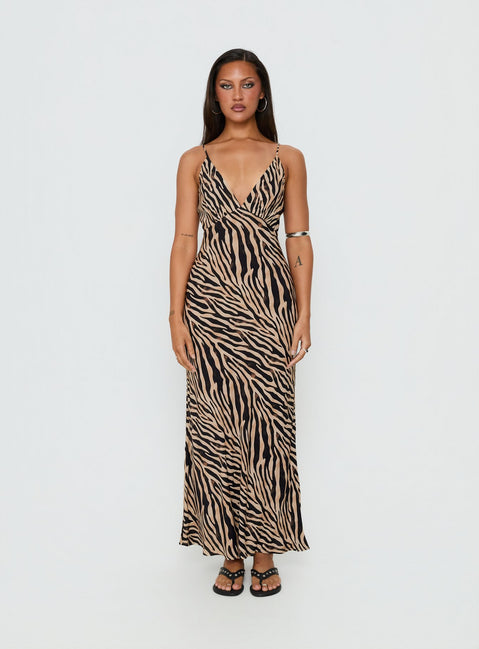 vanya maxi dress in zebra Knox 95% polyester/5% spandex Maya Zebra Mesh Maxi Dress
