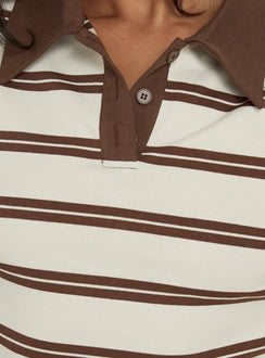 Eddi Long Sleeve Polo Top Cream / Brown Stripe