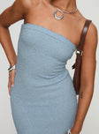 front view of model wearing Princess Polly Cloud Strapless Boucle Mini Dress Light Blue Straight Neck 