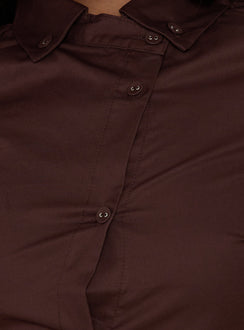 Naomee Asymmetrical Collared Short Sleeve Top Chocolate