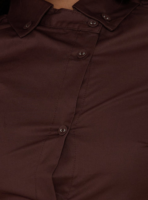 Naomee Asymmetrical Collared Short Sleeve Top Chocolate