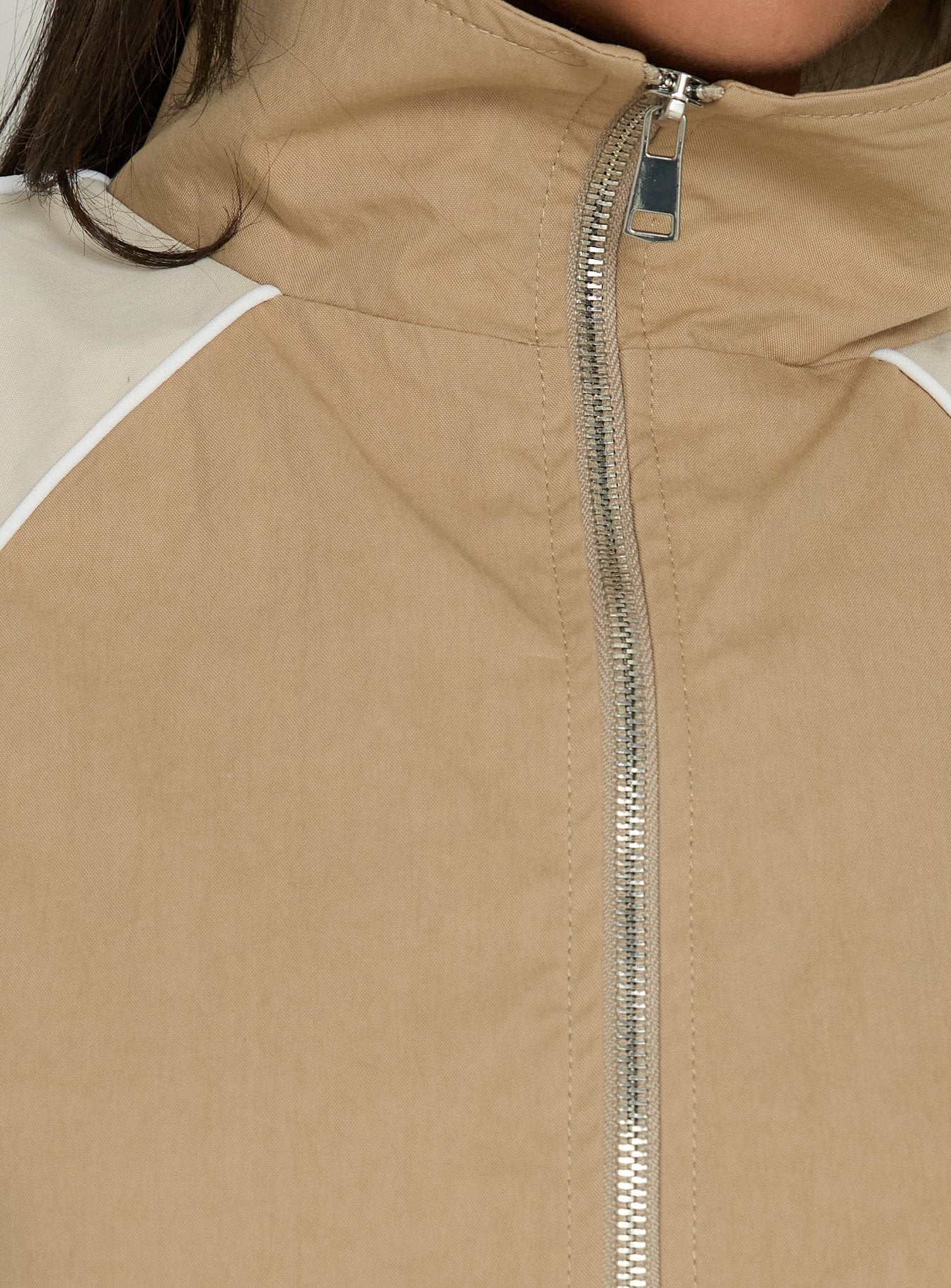 Mistro Funnel Neck Windbreaker Jacket Beige