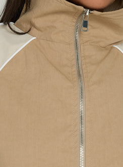 Mistro Funnel Neck Windbreaker Jacket Beige