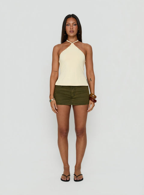 Eiva Arrowneck Button Detail Top Lemon