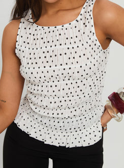 Marleene Shirred Top White Polka