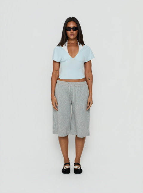 Beea Layered Halter Short Sleeve Top Blue / White