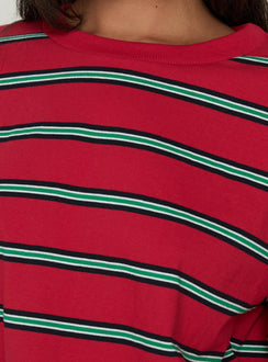 Settle Down Short Sleeve Top Red Stripe