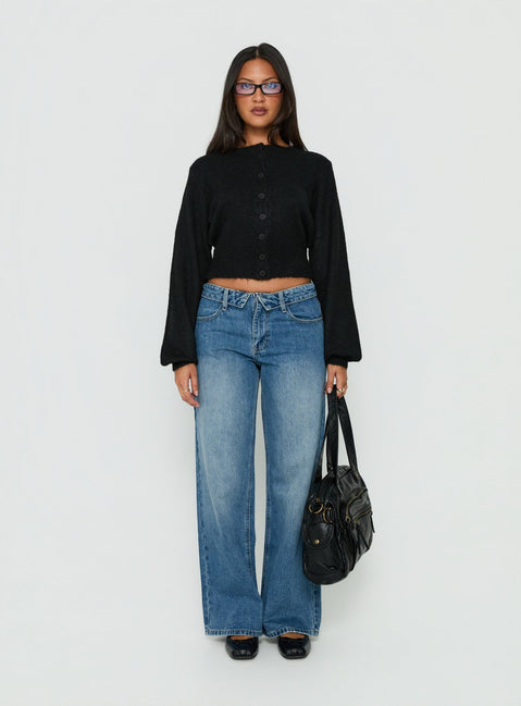 Serenitia Mid Rise Foldover Relaxed Jeans Vintage Mid Blue