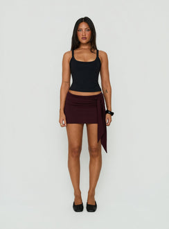 Showcasing the Eldric Tie Waist Micro Skirt Aubergine womens-skirts in mini length product