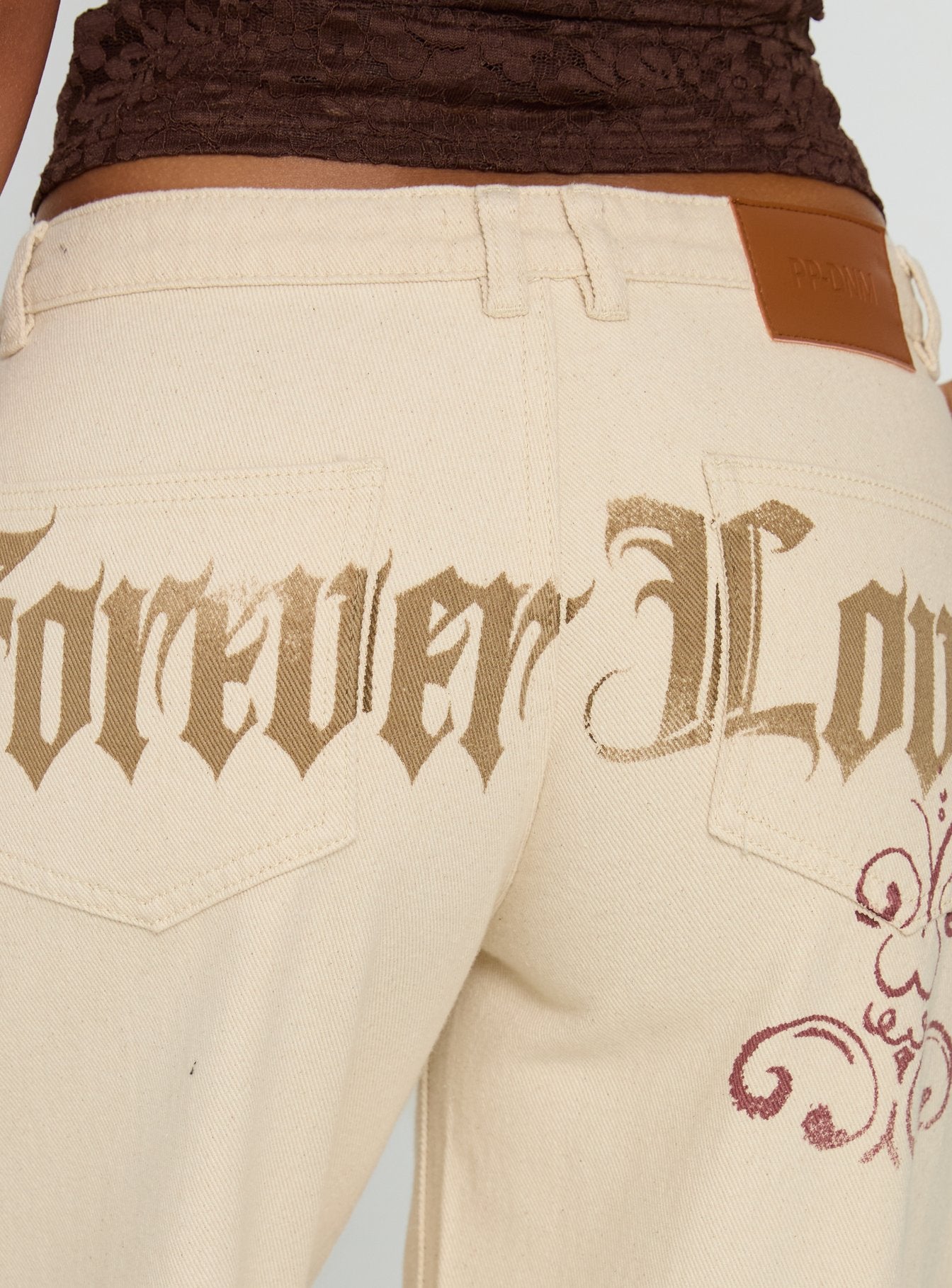 Than Forever Love Graphic Denim Jeans Cream