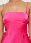 Front view of model wearing  front Princess Polly Square Neck  Ondine Mini Dress Pink