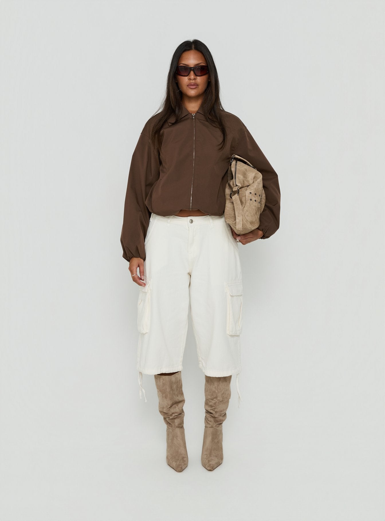 Scorpia Canvas Bomber Jacket Dark Brown | Princess Polly