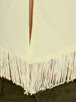 Junaya Arrowneck Fringe Detail Top Lemon