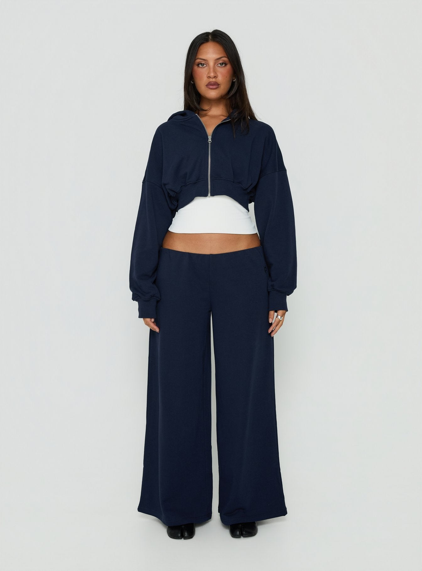 Kaeya Fleece Wide Leg Low Rise Pants Navy
