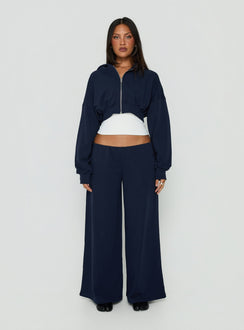 Kaeya Fleece Wide Leg Low Rise Pants Navy